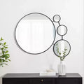 LuxenHome Round Wall Mirror, 34.5L x 24.5W Circles Black Metal Frame Modern Decorative Wall Mirror